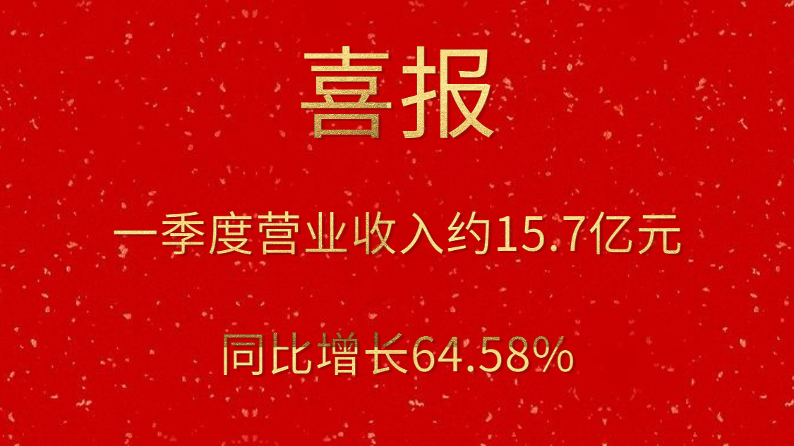 公司一季度實現(xiàn)營業(yè)收入約15.7億元，同比增長64.58%